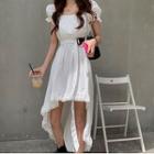 Short-sleeve High-low A-line Dress As Shown In Figure - One Size