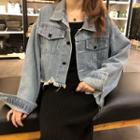 Fray-hem Denim Cropped Jacket