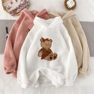 Long-sleeve Bear Applique Fleece Hoodie