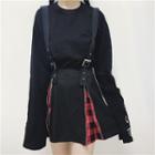 Character Embroidered Long-sleeve T-shirt / Suspender Skirt