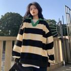 Collared Striped Sweatshirt Stripes - Black & Almond - One Size