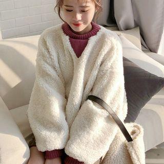 Two-tone Furry Sweatshirt Milky White - One Size