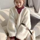 Two-tone Furry Sweatshirt Milky White - One Size