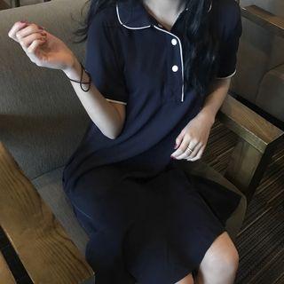 Plain Short-sleeve Collared Dress