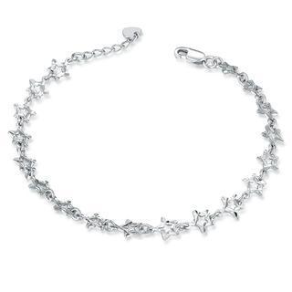 14k Italian White Gold Diamond-cut Stars Bracelet (6.5), Women Jewelry In Gift Box