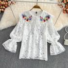 Floral Embroidered Lace Blouse White - One Size