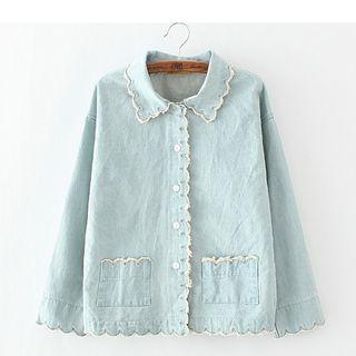 Scallop Trim Washed Denim Shirt