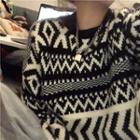 Geometric Pattern Sweater Stripes - Black & White - One Size