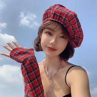 Plaid Beret / Arm Sleeves / Set
