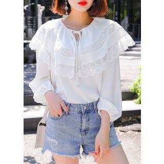 Plus Size - Cape-collar Chiffon Blouse