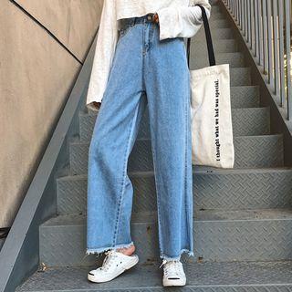 Frayed Hem Wide-leg Jeans