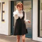 Zip-side Pleated Mini Pinafore Dress Black - One Size