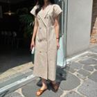 Notched-lapel Double-breasted Linen Blend Dress