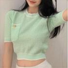 Short-sleeve Mock-neck Knit Crop Top