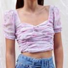 Chiffon Ruched Square-neck Crop Top