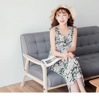 Sleeveless U-neck Floral Print Midi Dress