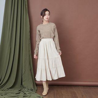 Midi Shirred A-line Skirt 22 - Almond - One Size