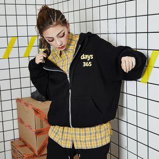Set: Lettering Zip-up Hoodie + Jogger Pants