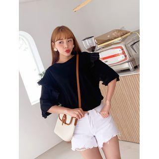 Pleated-frilled Cotton T-shirt