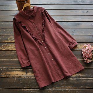 Plaid Ruffled Linen Shirtdress