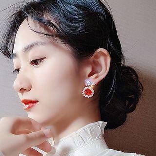 Faux Crystal Faux Pearl Dangle Earring 1 Pair - Red Faux Crystal - Gold - One Size