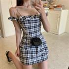 Plaid Crop Camisole Top / Strappy A-line Dress