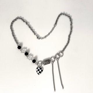 Checker Print Heart Necklace Silver - One Size