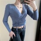 V-neck Drawstring Long-sleeve Cropped Top