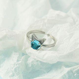 Cat Moonstone Alloy Open Ring Silver - One Size