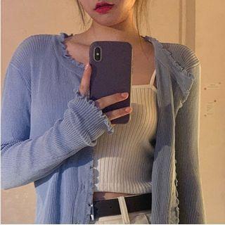 Lettuce Edge Cardigan / Knit Cropped Camisole Top