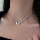 Heart Rhinestone Pendant Stainless Steel Necklace Silver - One Size