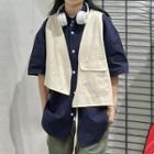 Mock Two-piece Elbow-sleeve Tie-waist Shirt