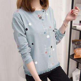 Fringe Trim Long-sleeve T-shirt