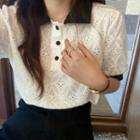 Contrast Trim Crochet Polo Shirt White - One Size
