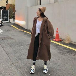 Plain Loose-fit Hooded Jacket Brown - One Size