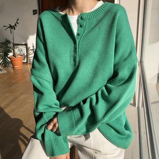 Button-front Drop-shoulder Knit Top
