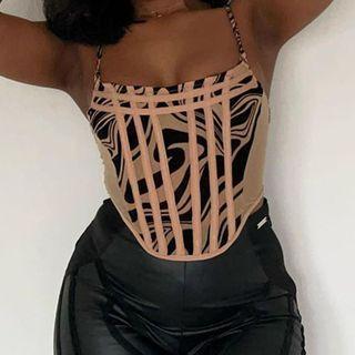Spaghetti Strap Printed Corset Top