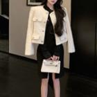 Button-up Jacket / Asymmetrical Cold-shoulder Sheath Dress
