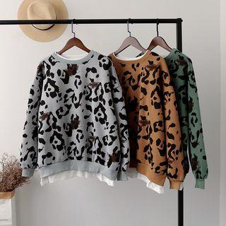 Mock Two-piece Leopard Print Pullover