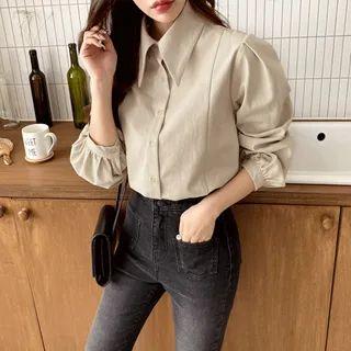 Balloon-sleeve Chelsea-collar Shirt