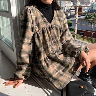Tie-back Plaid A-line Blouse