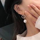 Faux-pearl Drop Earring 1 Pair - Zircon - Faux Pearl - Ring - One Size