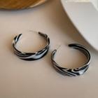 Zebra Print Resin Open Hoop Earring 1 Pair - Black & White - One Size
