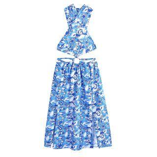 Sleeveless Floral Print O-ring Midi A-line Dress