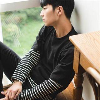 Color-block Stripe Layered T-shirt