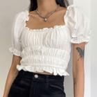 Puff-sleeve Square-neck Ruffle Trim Cropped Top