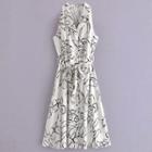 Sleeveless Notch Lapel Print Dress