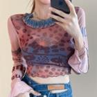 Long-sleeve Mesh Top Pink - One Size