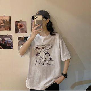 Short-sleeve Cartoon Print Oversize T-shirt