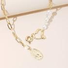 Faux Pearl Chain Necklace Gold - One Size